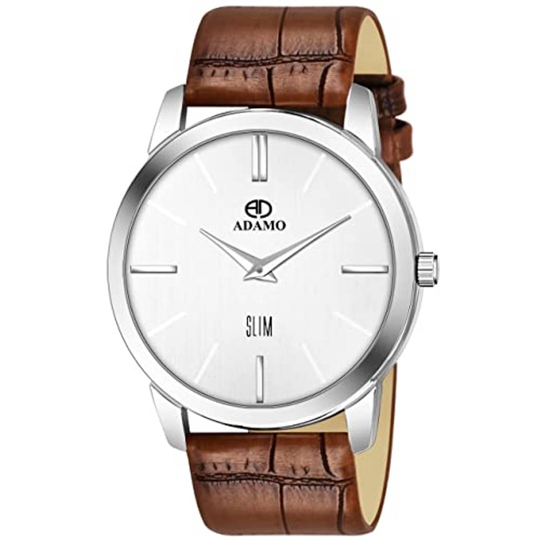 ADAMO Slim White Dial Men's Boy's Watch AD64BR01 Product-7059378