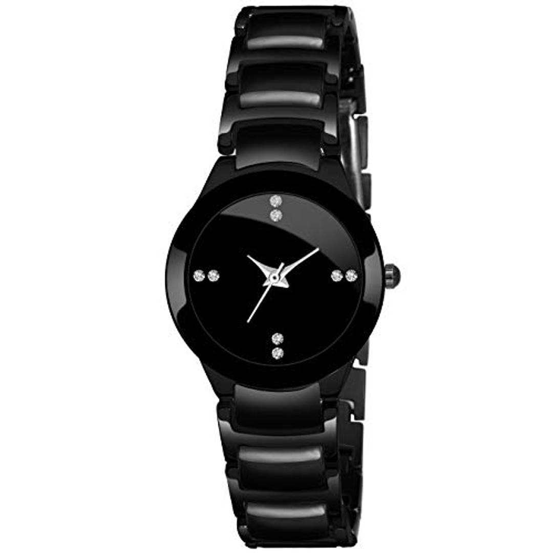 Talgo Analogue Stunning Round Black Dial Latest Generation Stainless Steel Linked Chain Black Coloured Strap Stylish Wrist Watch for Women and Girls, Pack of 1 - IIKBKWMN