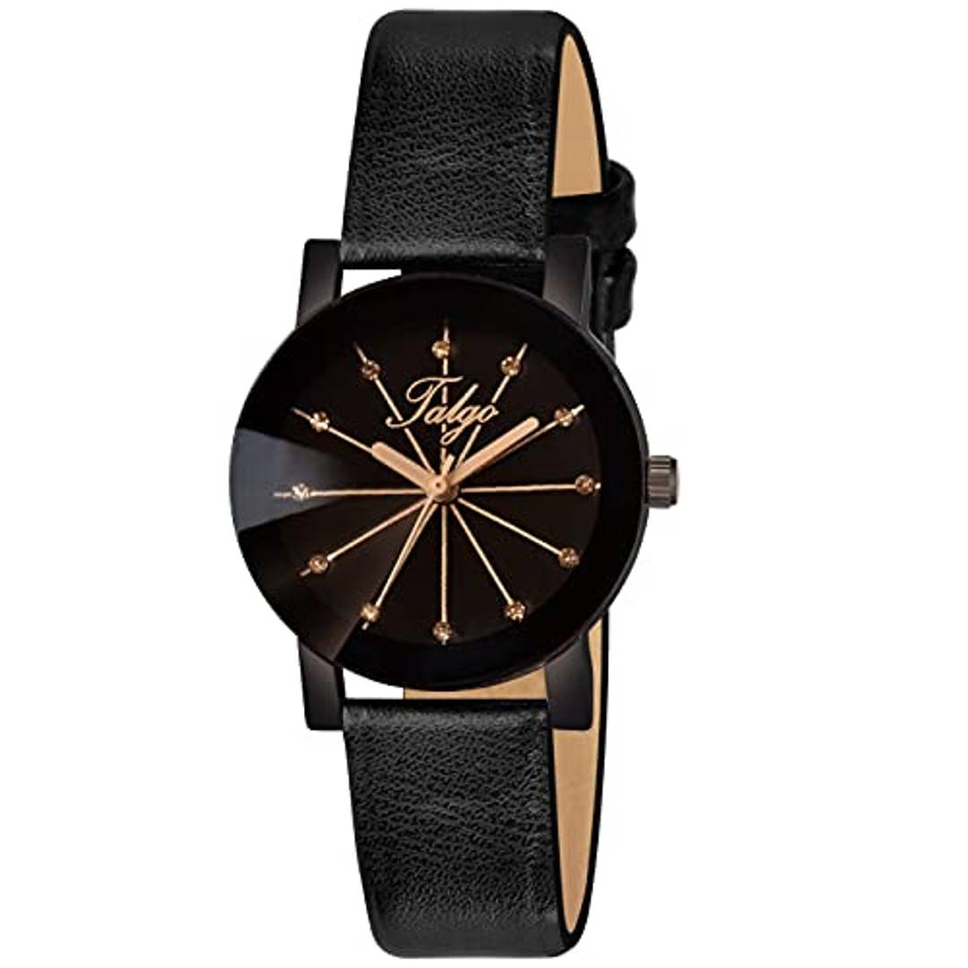 Talgo Analogue Stunning Round Black Dial Latest Generation Black Leather Strap Stylish Wrist Watch for Women and Girls, Pack of 1 - 5049