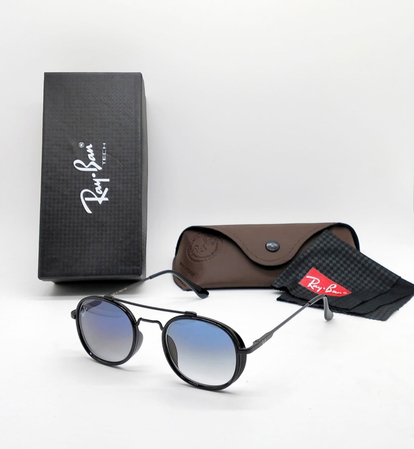 Round Frame Sunglass With Light Blue Len's Sunglass For Men's Women's Or Girls Blue Glass And black Frame Sunglasses RB-1101- Unisex Sunglass