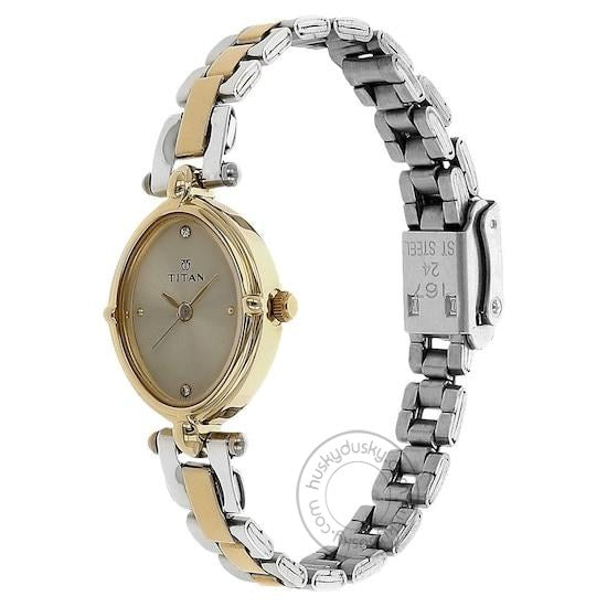 analog Champagne Dial Watch for Girl or Woman 2419BM02 Two Toned Stainless Steel Strap Gift Women's Watch