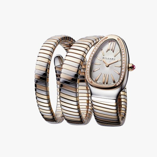 Serpenti Tubogas Analog Watch With Multicolor Color Stainless Steel Case & Strap Watch With Off White Color Opaline Dial Designer Bracelet Strap Double Spiral Watch BV-101827