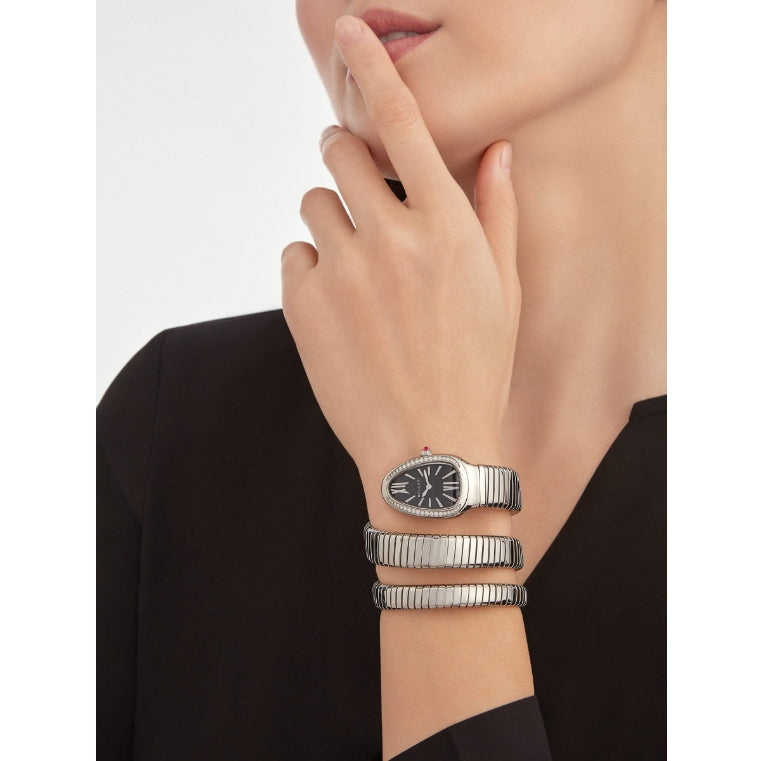 Analog Watch With Silver Color Stainless Steel Case & Strap Watch With Black Gilter Opaline Dial