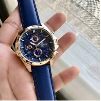 Casio Edifice Limited Adition ChronographBlue Black Dial Blue Strap Leather Men's Watch EFR-556