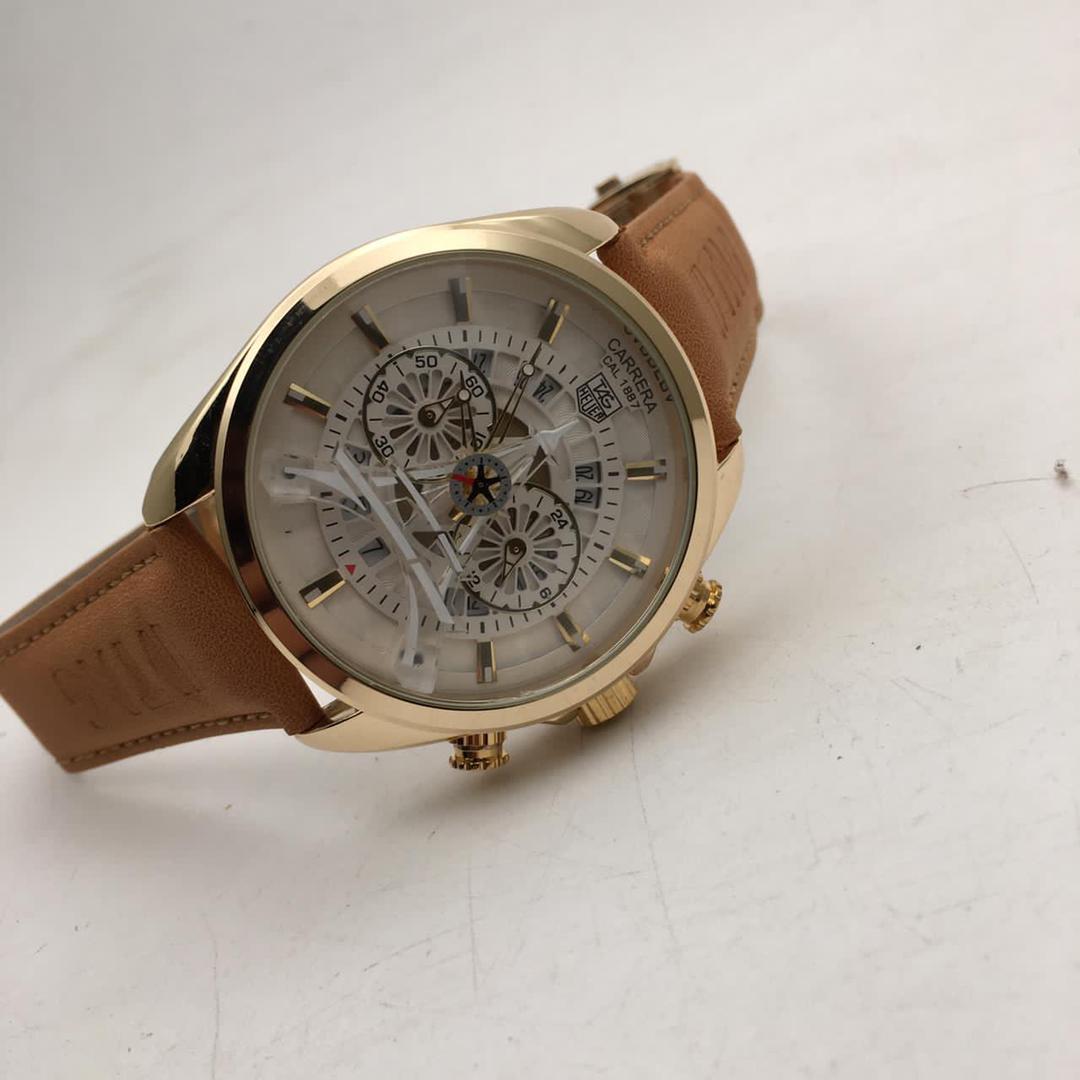 Tag Heuer Carrera Caliber Eiffel Tower Edition TAG-IT-99 Tan Color Leather Chronograph White Dial Leather Men s Watch For Man Gift