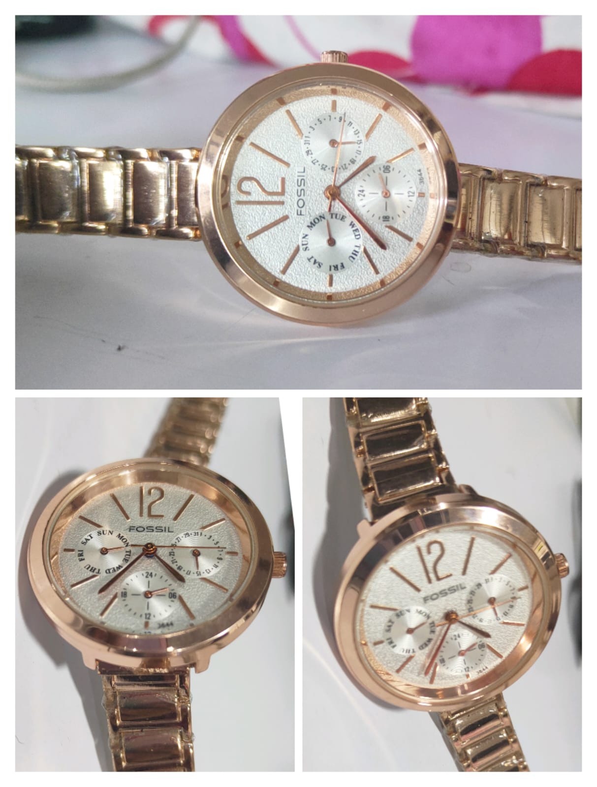 Chronograph Rose Gold Stainless Steel Strap and White Dial Watch For Women's FS-5050
