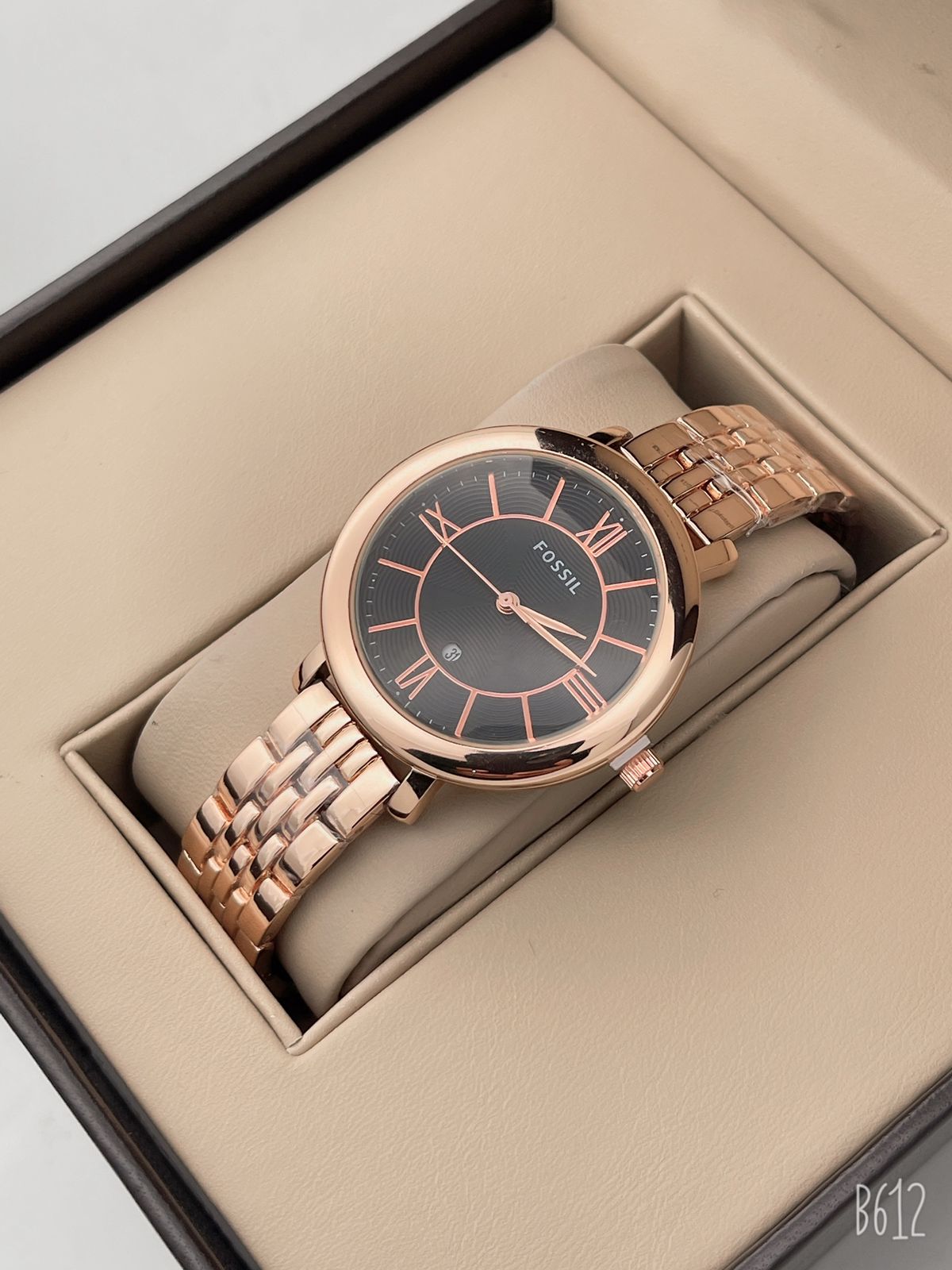 Brand Rose Gold Strap Women's Es-9013 Watch For Women's Or Girls Black Dial Date Gift Watch