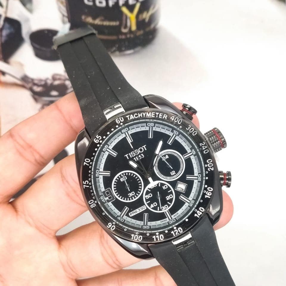 Tissot 1853 Chronograph Dated Watch With Black SIlion Stainless Steel Case Mens Watch Black Date Display Watch For Men's- Formal Look Watch TS-7076