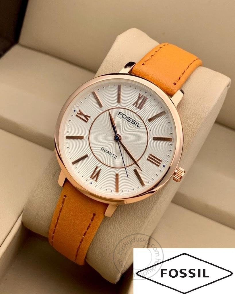 Orange Leather Watch For Women's ES555 White Design Dial For Girl or Woman Best Gift Watch