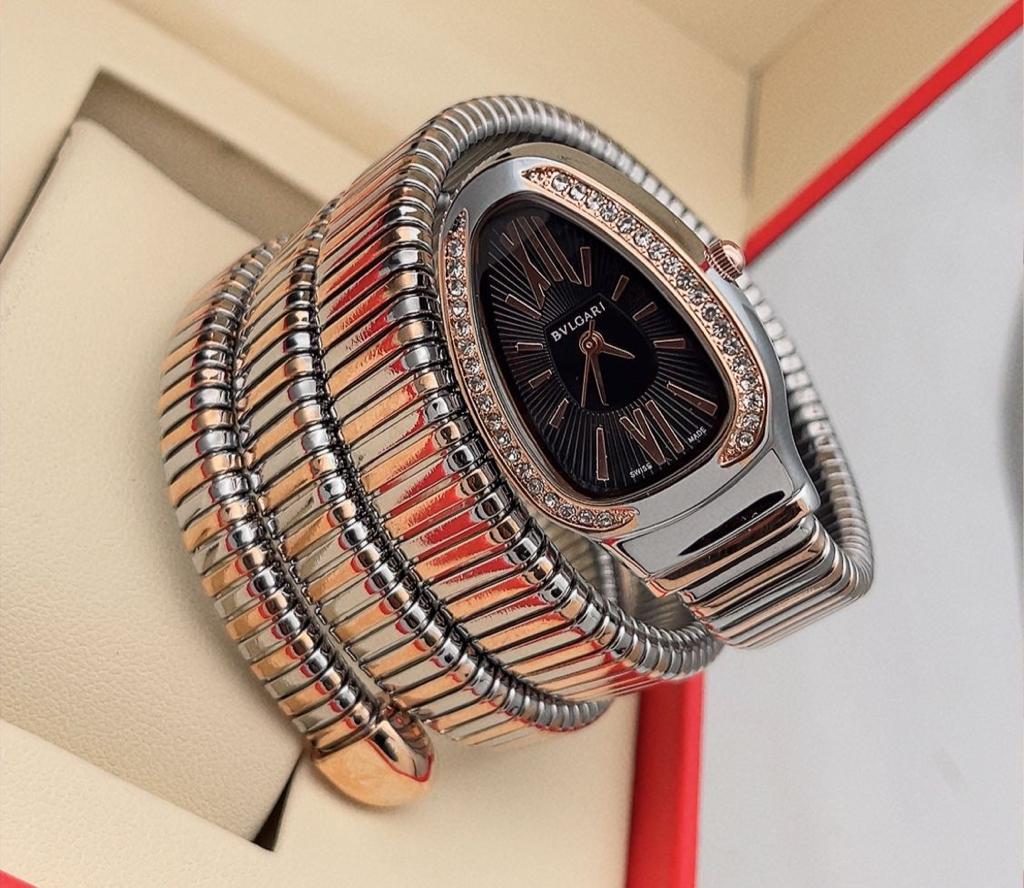 Serpenti Tubogas Analog Watch With Multicolor Color Metal Case & Strap Watch With Black Opaline Dial Designer Bracelet Strap Double Spiral Watch For Girl Or Woman-Best Gift Date Watch- BV-102680