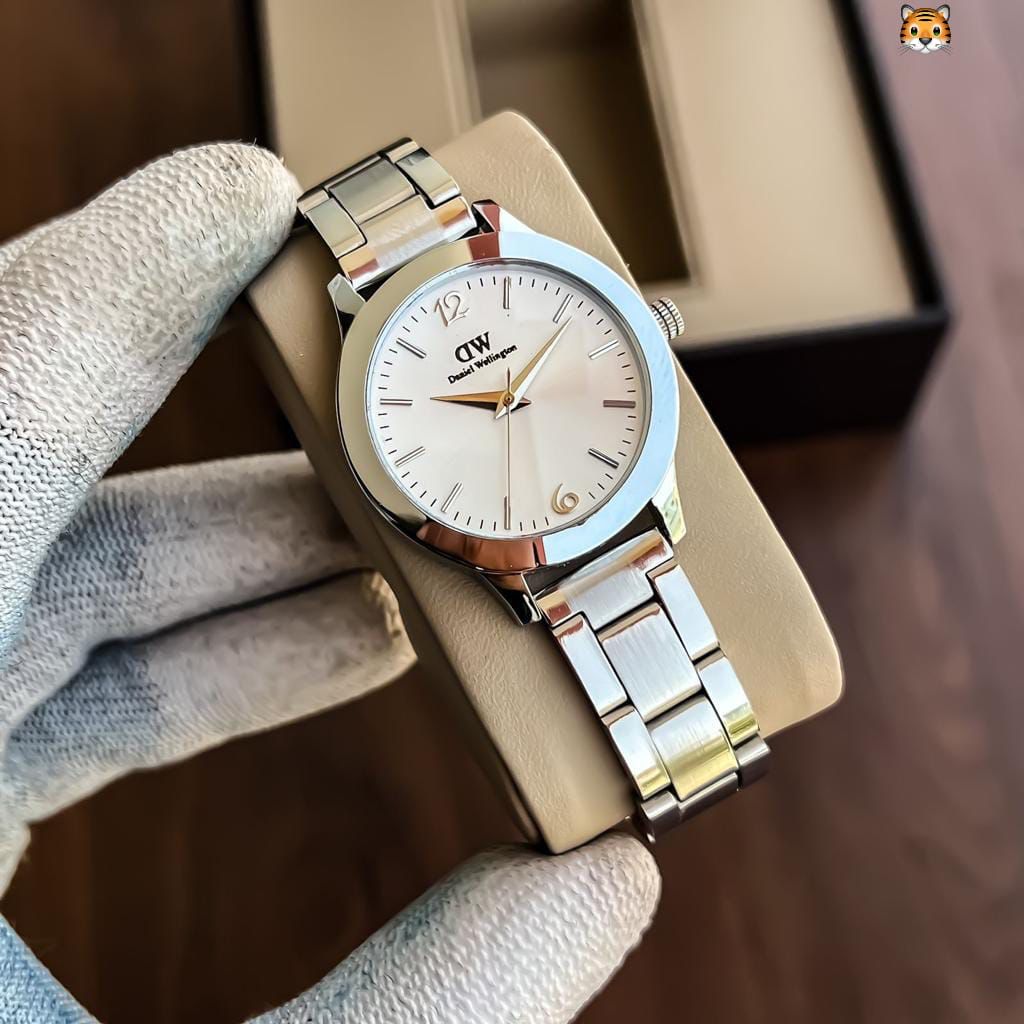 Stainless Steel White Color Dial Watch With Silver Case And Multicolor Strap Watch For Women's Watch For Girl or Woman DW-1023 Dial - Best Watch for Casual Use