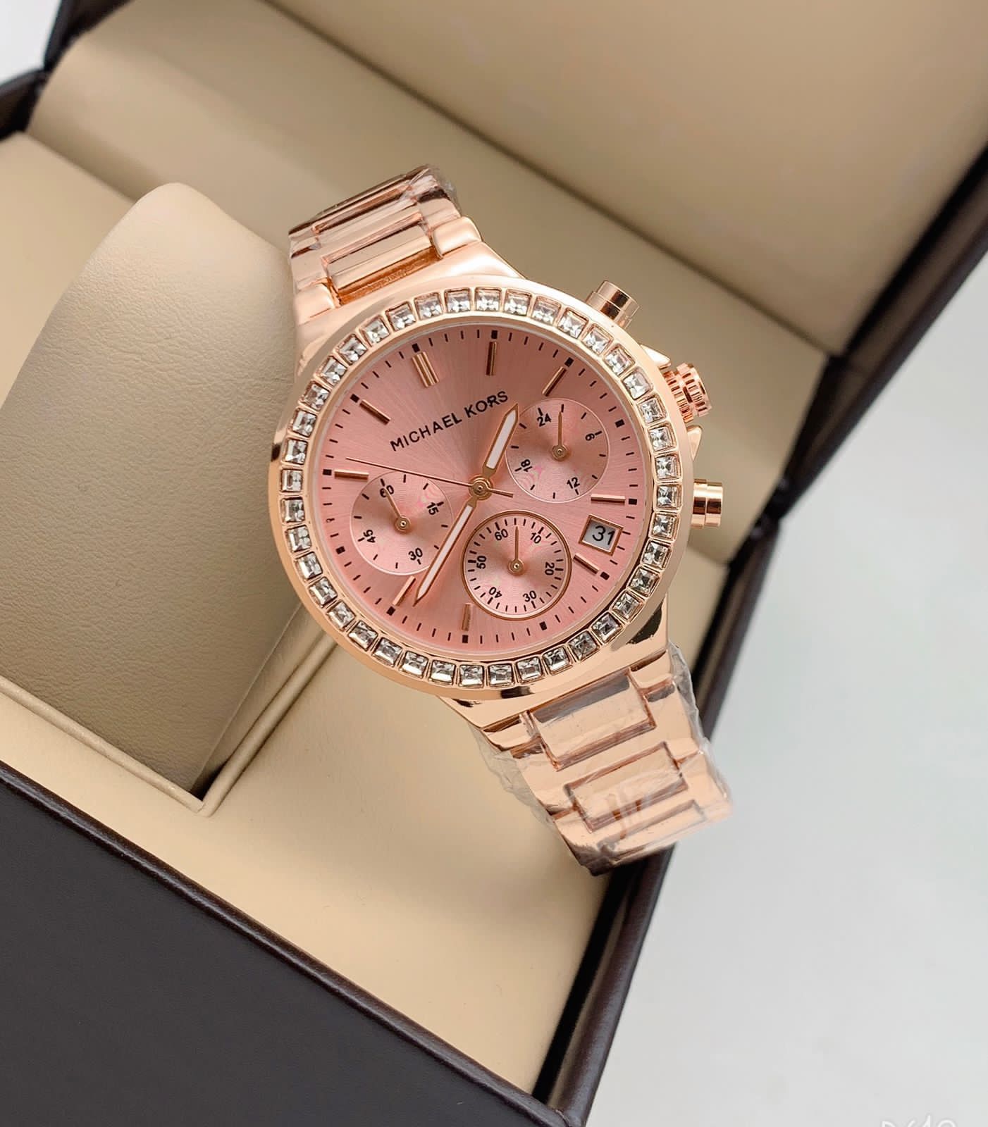 Chosmogragh Watch With Stainless Steel Case And Pink Dial Dated Rose Gold Strap Watch For Women's Design For Girl Or Woman Best Gift Date Watch MK-6567