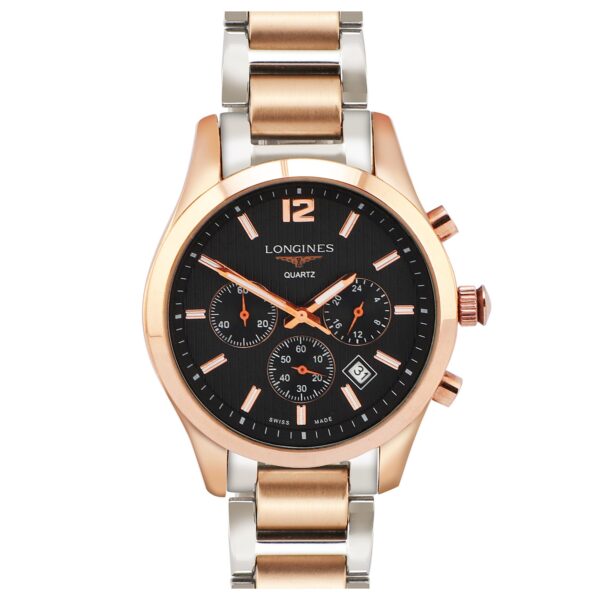Longines Analog Chronograph Working Men's Watch With Gold & Silver Belt And Black Dial Dated Watch For Men;s LGN-L2-787