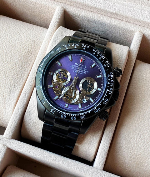 RLX-DYN Stainless Steel mechanical Chronograph Blue Dial and Luxury Black Stainless steel Watch For Men's Formal Look WatchRLX-DYN-7632