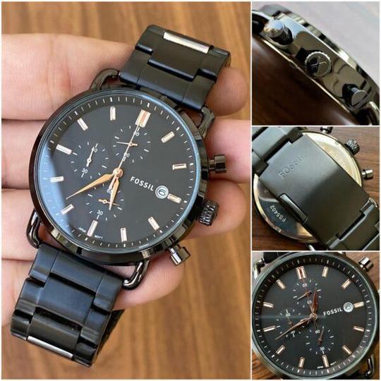Fossil FS-666 Black Dail Rose gold Hands with Chornograph Date Stainless Steel Straps Men's Watch for Man