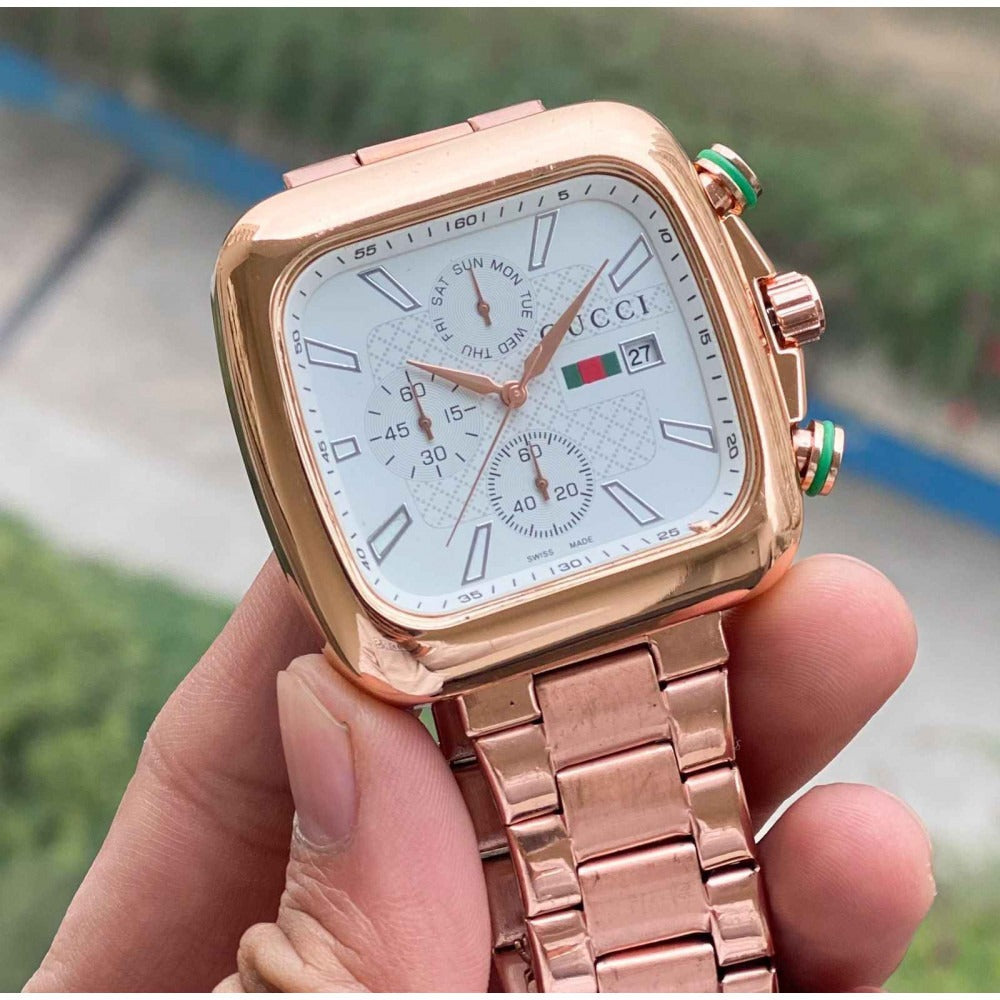 GC Chronograph Rose Gold Color Strap Men's Watch For Man White Dial Date Gift Watch GC-6892