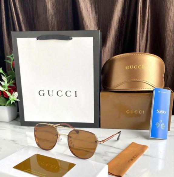 Branded Brown Color Shade Glass Men's Women's Or Girls Sunglass For Man Woman Or Girl GU-B209 Golden Stick Gift Sunglass For Casual Use