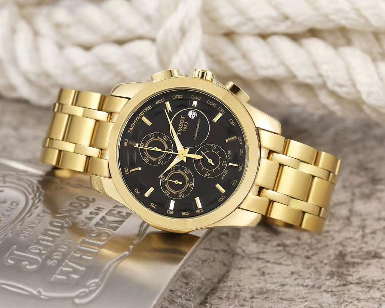 Tissot Chronograph Men's Watch Gold Stainless Steel Case With Black Dial Men's Watch Formal Casual Watch for Men's TS-1292 _Best Formal Look Watch For Men's