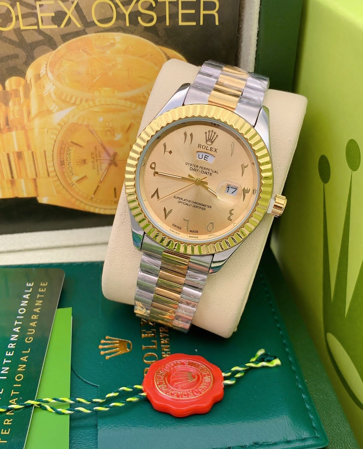 Rolex Dyster Perpetual Set - Stainless Steel Watch-Rlx-7722 With silver gold Dial Watch For Men's -Best For Stylist Look- Rlx-Silvergold-7722