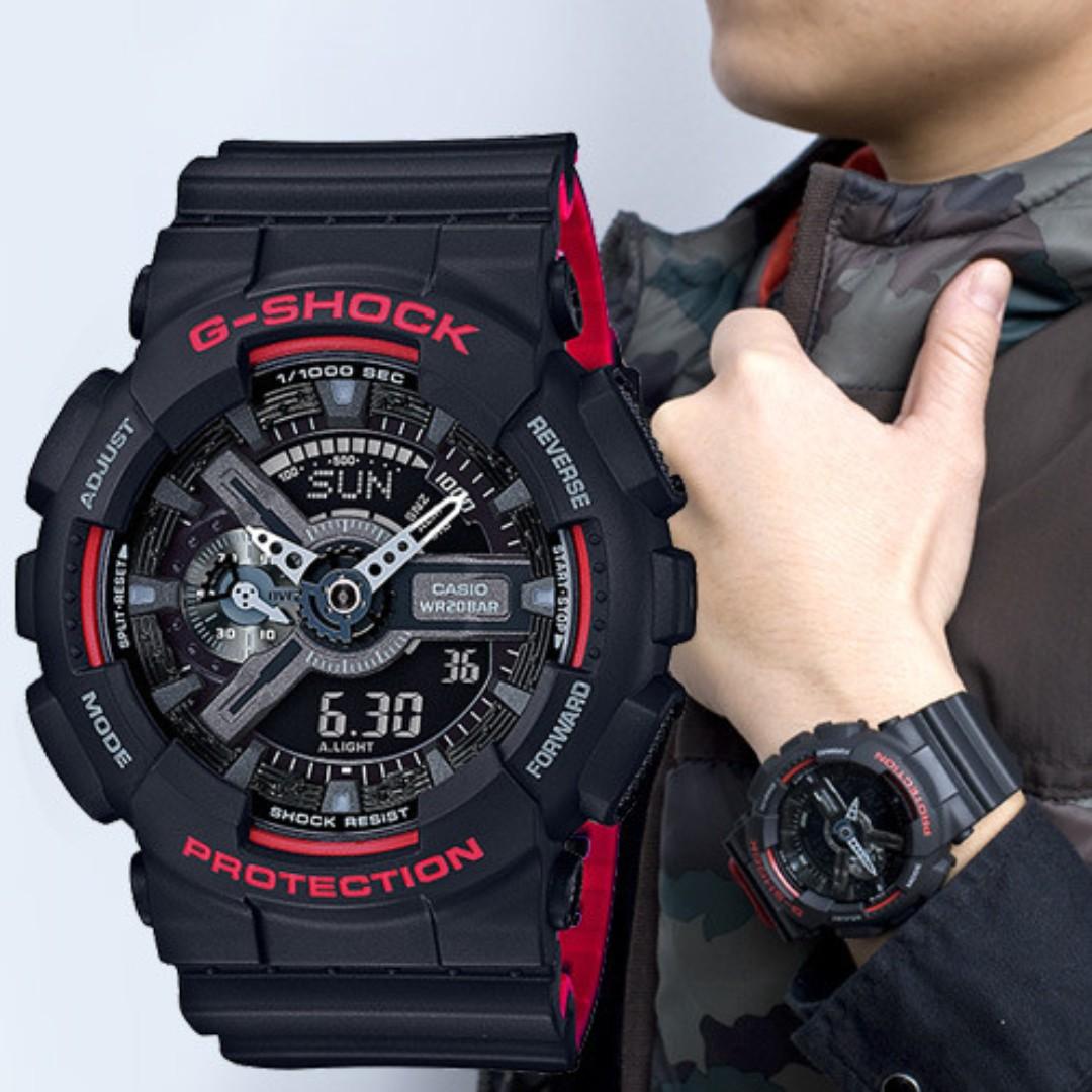 Casio G-shock Analog Digital Resin Black Red Strap GA110HR-1ACR Multi Color Dial Day Date Gift Watch Gshock