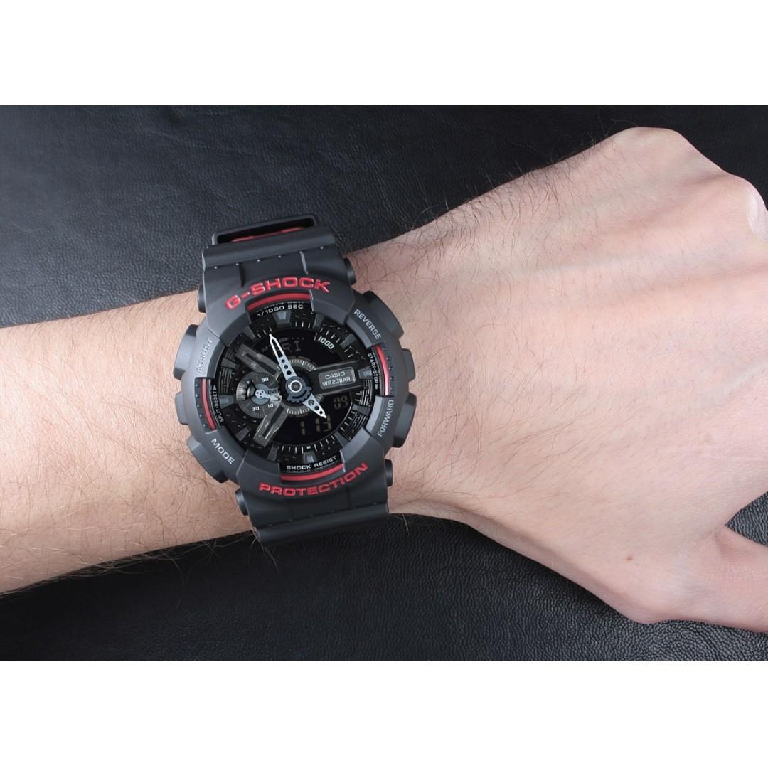 Casio G-shock Analog Digital Resin Black Red Strap GA110HR-1ACR Multi Color Dial Day Date Gift Watch Gshock
