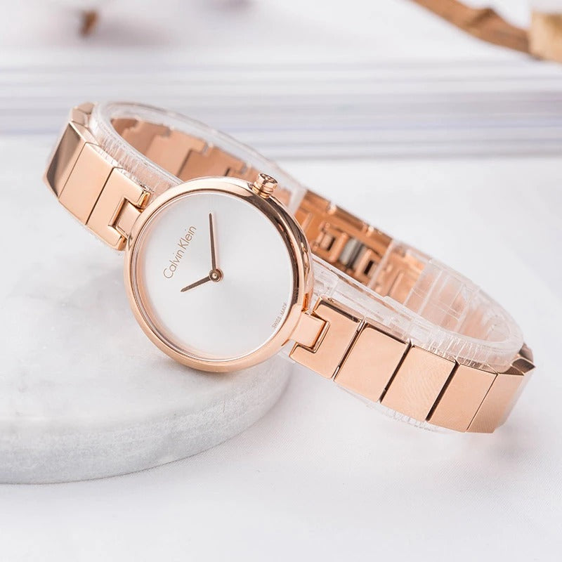 Qurtz Movement Drift Rose Gold Case Watch And Stainless Steel Rose Gold Color Strap White Dial Braclet Watch for Women's or Girls_ CK-119