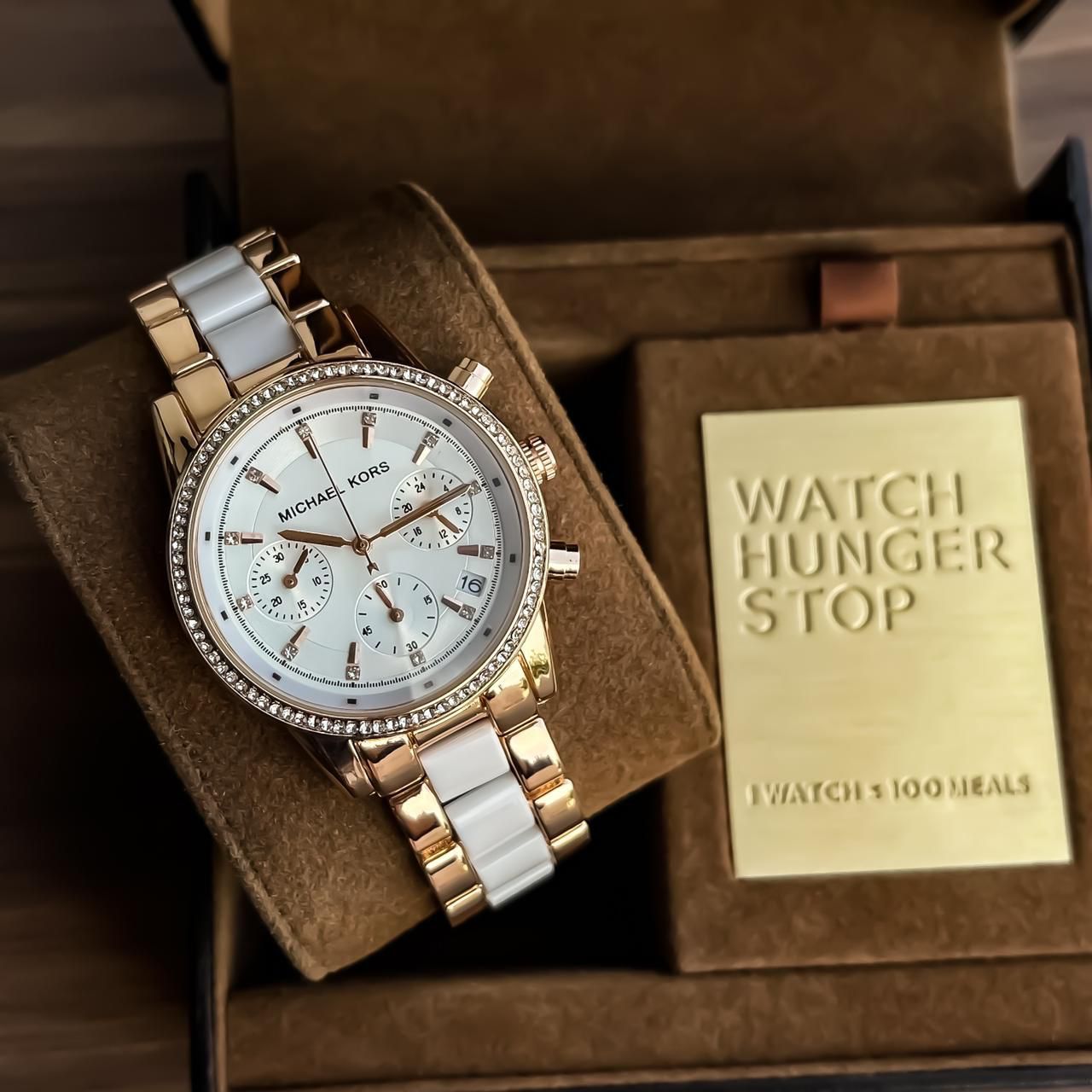 Ritz Chronograph White Gold Multicolor Strap Diamond Tone Stainless Steel Women's Watch For Girl Or Woman MK-6940 Best Gift Watch