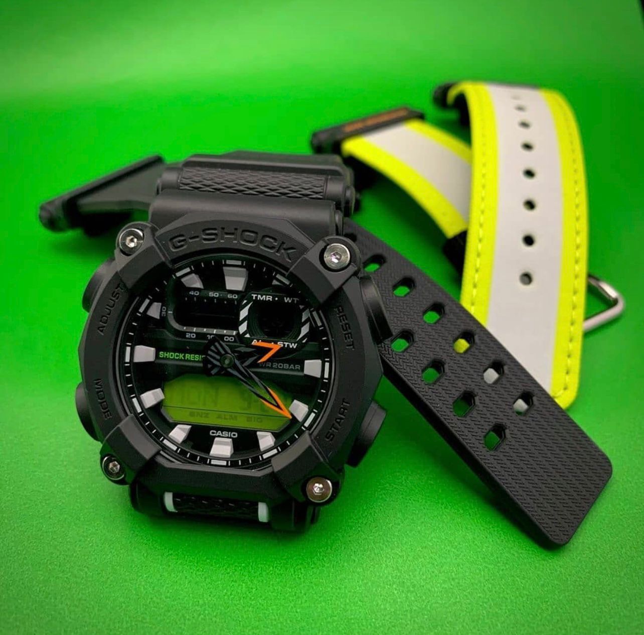 Casio G-Shock Analog-Digital Black Dial Men's Watch GA-900E-1A3JR-2 Neon Resin Band And Extra Black Belt & Black Case Men Sports Watch