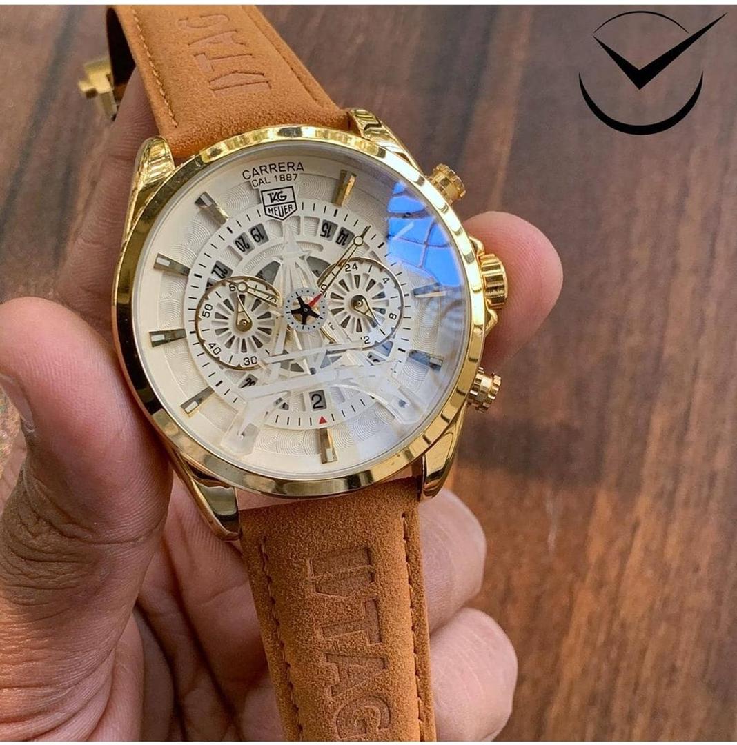 Tag Heuer Carrera Caliber Eiffel Tower Edition TAG-IT-99 Tan Color Leather Chronograph White Dial Leather Men s Watch For Man Gift