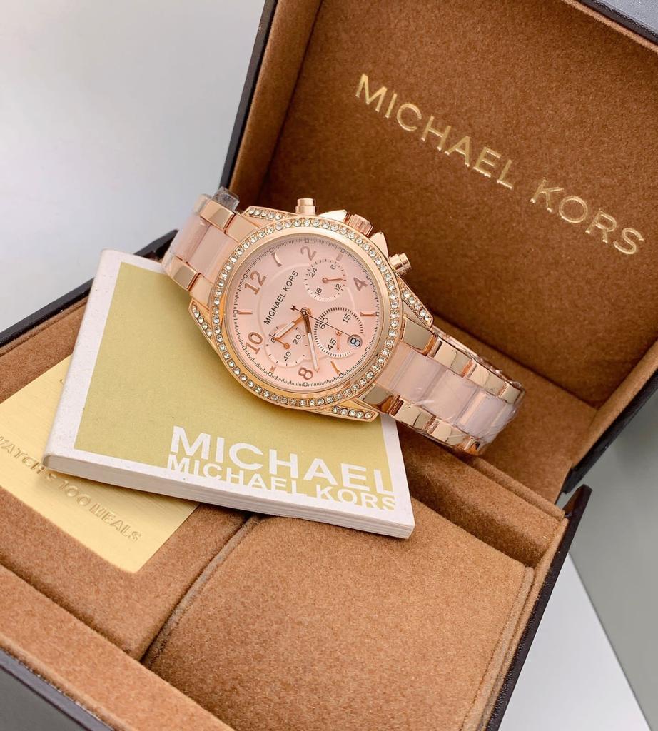 Chosmogragh Watch With Stainless Steel Case And Rose Pink Dial Dated Multicolor Rose Pink Strap Watch For Women's Design For Girl Or Woman Best Gift Date Watch MK-6563