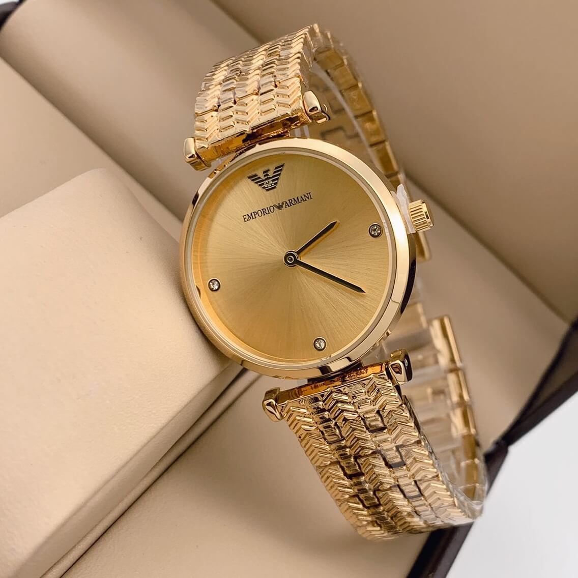 Latest Design Watch Gold Dial & Golden Color Design Strap For Women and Girls Watch -Best Gift Ever AR-7054