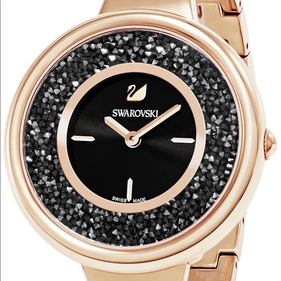 Crystalline Designer Quartz Swiss made SW-526959 Watch With Black Dial Gold Stainless steel Watch for Women and Girls Vintage Collection- Best Gift