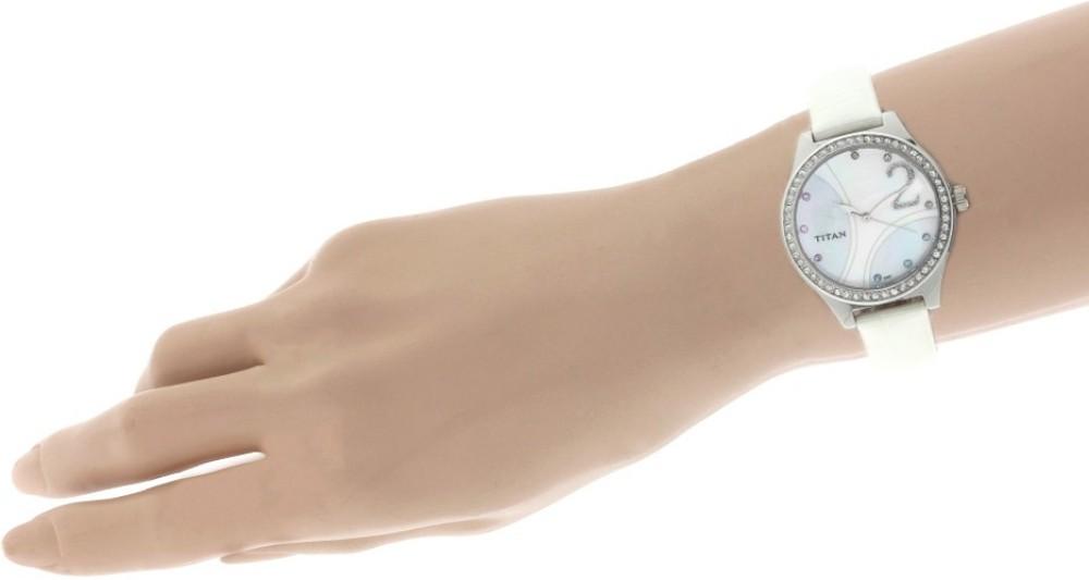 Titan Multi Color Dial Watch For women's 9744SL03 With Diamond Case White Leather Gift Watch For Woman