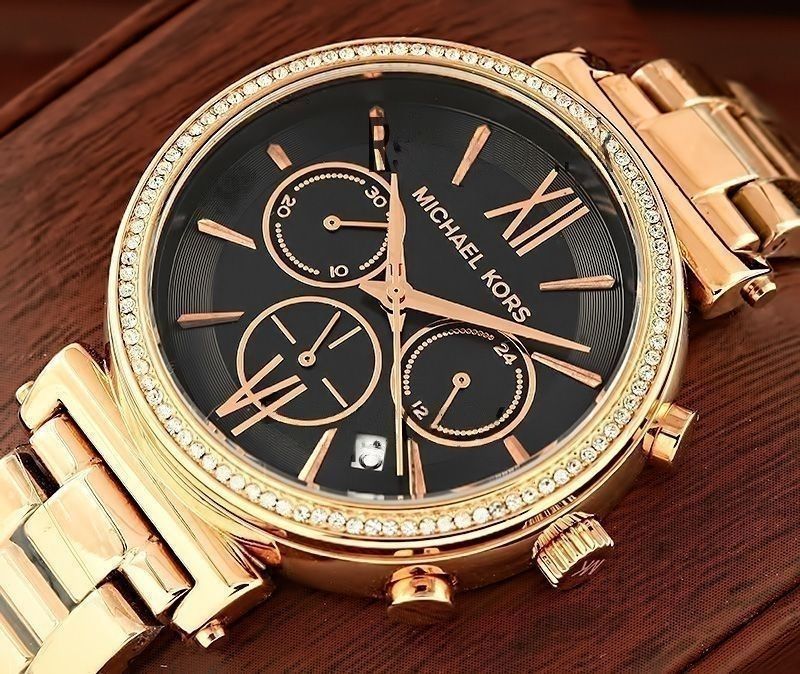 Chronograph Rose Gold Strap Women's Watch for Girl or Women Black Dial MK-9289 (Copy)