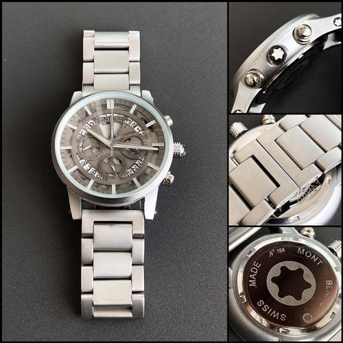Mont Blanc Silver Color With Transparent Case Chronograph Stainless Steel Men's Watch For Man Mont-Variants Formal Casual East corporate Watch Ever MB-88674