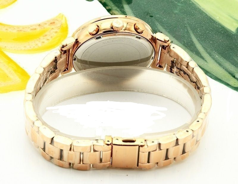 Chronograph Rose Gold Strap Women's Watch for Girl or Women Black Dial MK-9289