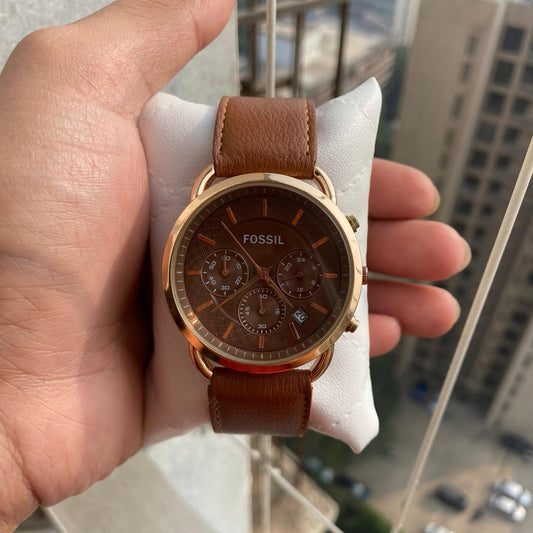 Fossil Chronograph Leather Strap Watch for Men's With Brown Dial FS-05017 Men's Watch for Gifts