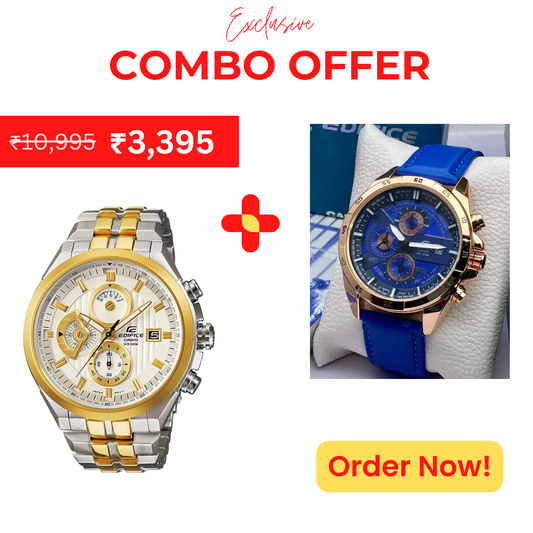 Casio Edifice Chronograph Men's Watch With Silver Gold Color & Stainless Steel Strap And Casio Edifice Chronograph Blue Dial Watch For Men