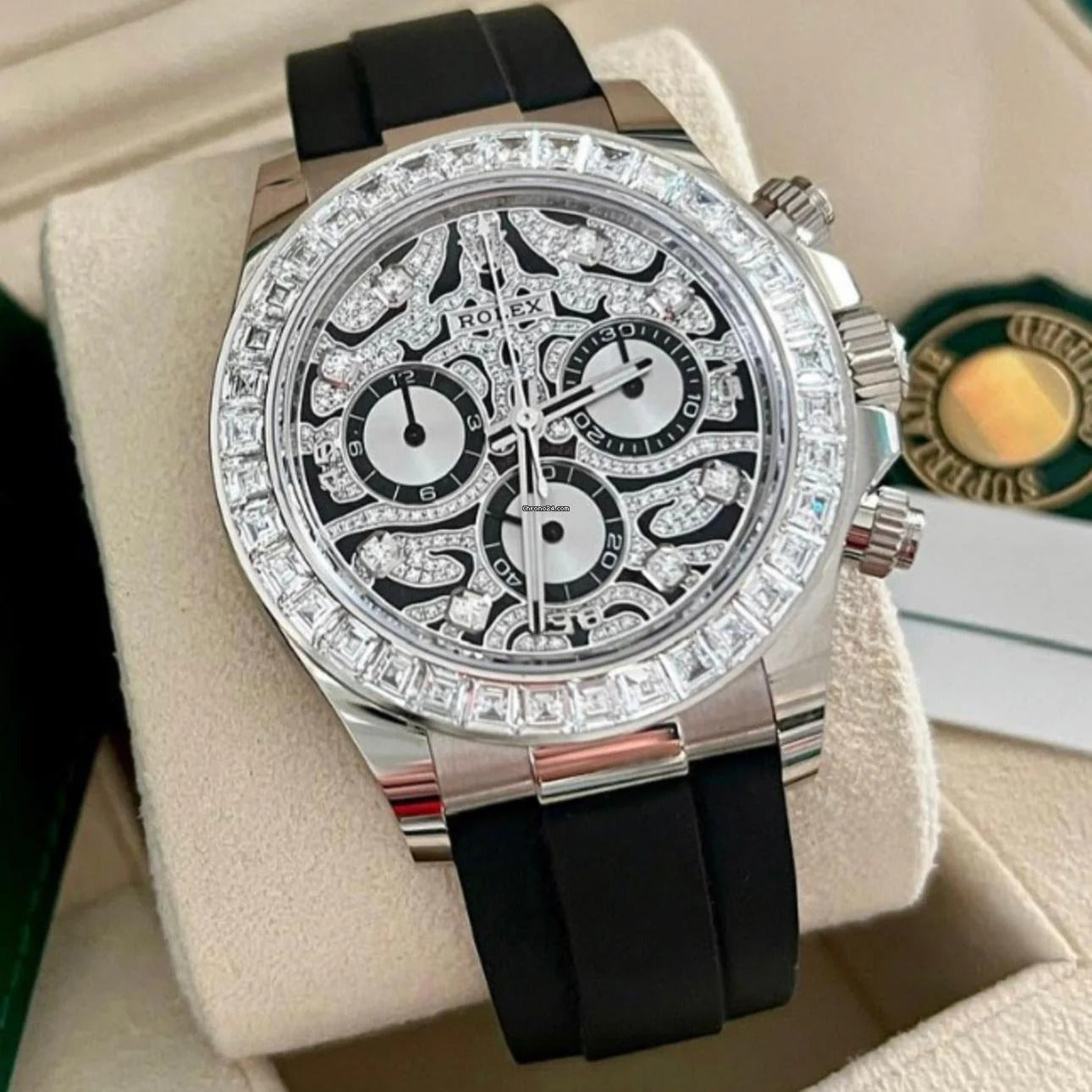 Chronograph Daytona Eye Of The Tiger Chronograph Quartz Silver Dial Chronometer Diamond Men's Watch TIGER-116589