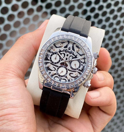 Chronograph Daytona Eye Of The Tiger Chronograph Quartz Silver Dial Chronometer Diamond Men's Watch TIGER-116589