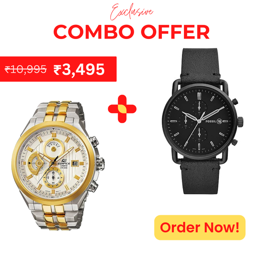 Casio Edifice Chronograph Men's Watch With Silver Gold Color & Stainless Steel Strap And Fossil Chronograph Black Dial Men's Watch