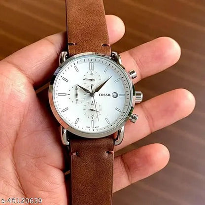 Fossil Chronograph White Dial with Brown Leather Strap Watch for Men FS-5403