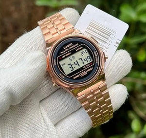 Casio Vintage Digital Men's Watch Casio A171WEG-8AEF alarm timer Rose Gold stainless steel strap- Best Gift Unisex young watch