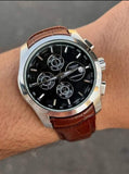 Tissot TS-3833 Chronograph Brown Leather Mens Watch for Man Black Date Display Best Gift for Man