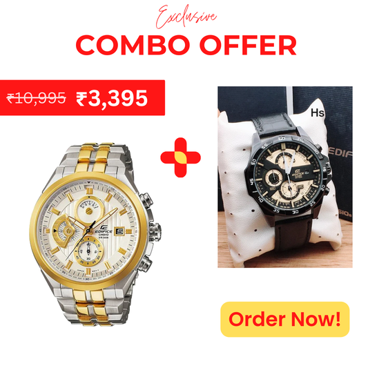 Casio Edifice Chronograph Men's Watch With Silver Gold Color & Stainless Steel Strap And Casio Edifice Limited Edition Chronograph Men's Watch With Yellow Dial & Black Strap Leather