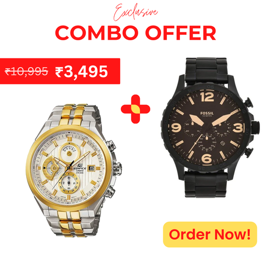 Casio Edifice Chronograph Men's Watch With Silver Gold Color & Stainless Steel Strap And Fossil Machine Chronograph Black Dial Men's Watch