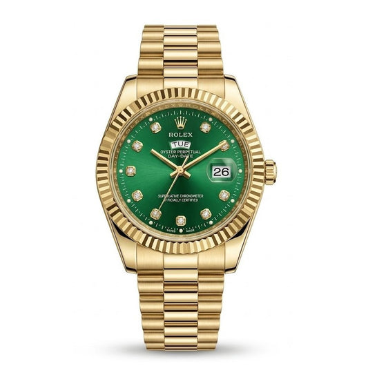 Role_x Oyster Perpetual Quartz Day-Date Watch - Green Dial/Gold Strap RLX-2542