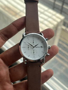 Fossil Chronograph White Dial with Brown Leather Strap Watch for Men FS-5403