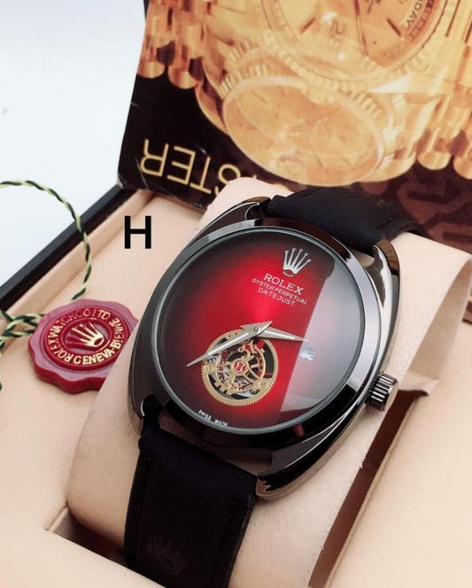 Trendy RLX Oyster Perpetual Day Tona Black Leather Black Women's Watch For RLX-510 Red Dial Red Dial Date Gift Watch