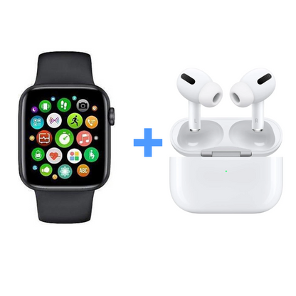 Apple Air Pods for Iphone or Android With White Color & Black Smart Watch, The Pinnacle of Innovation with Unmatched Features